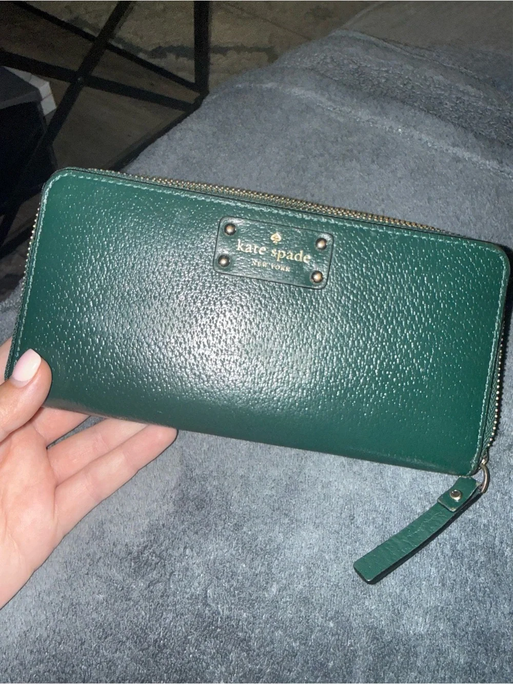 kate spade Emerald Green Zip-Around Leather Wallet with Wristlet